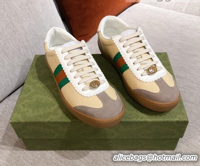 Low Cost Gucci Screener Web Leather Sneakers 051097 Yellow 2021