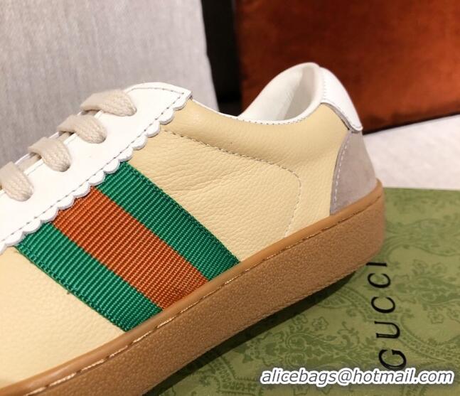 Low Cost Gucci Screener Web Leather Sneakers 051097 Yellow 2021