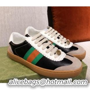 Discount Gucci Screener Web Leather Sneakers 051097 Black 2021