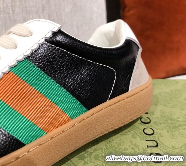 Discount Gucci Screener Web Leather Sneakers 051097 Black 2021