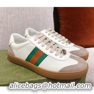  Top Grade Gucci Screener Web Leather Sneakers 051097 White 2021