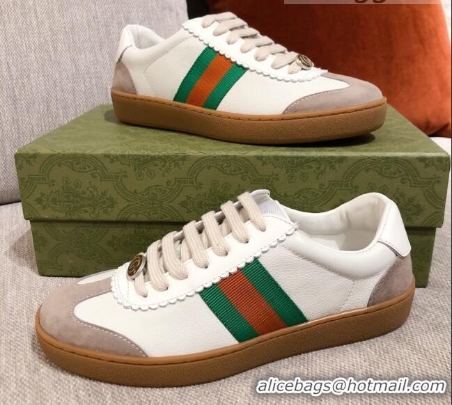  Top Grade Gucci Screener Web Leather Sneakers 051097 White 2021