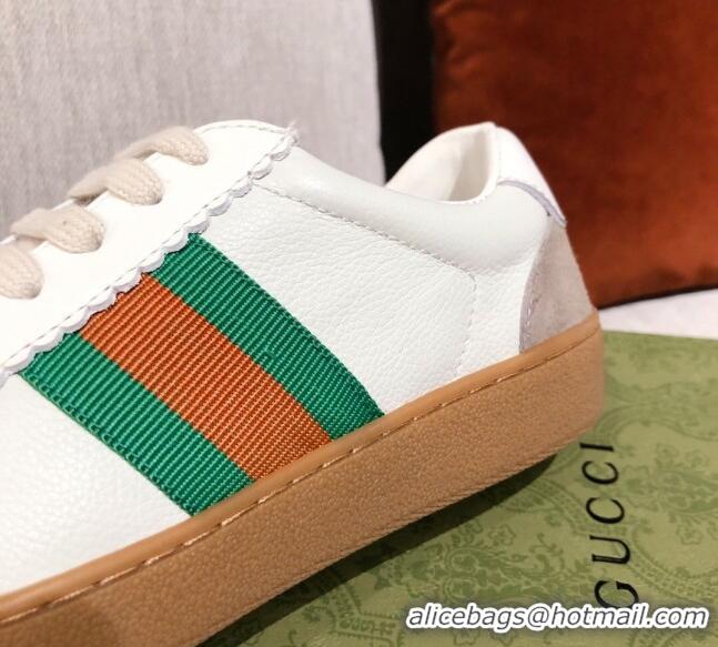  Top Grade Gucci Screener Web Leather Sneakers 051097 White 2021