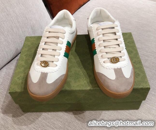  Top Grade Gucci Screener Web Leather Sneakers 051097 White 2021