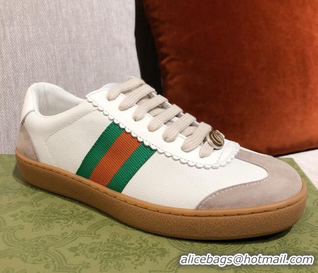  Top Grade Gucci Screener Web Leather Sneakers 051097 White 2021