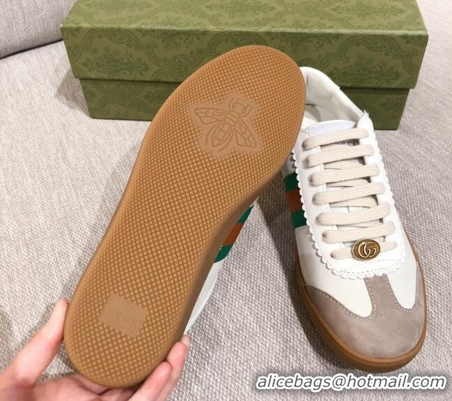  Top Grade Gucci Screener Web Leather Sneakers 051097 White 2021