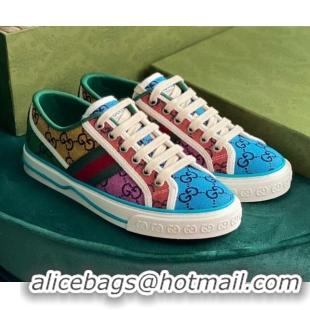 Top Design Gucci Tennis 1977 GG Multicolour Low-Top Sneakers 510103 Green/Blue