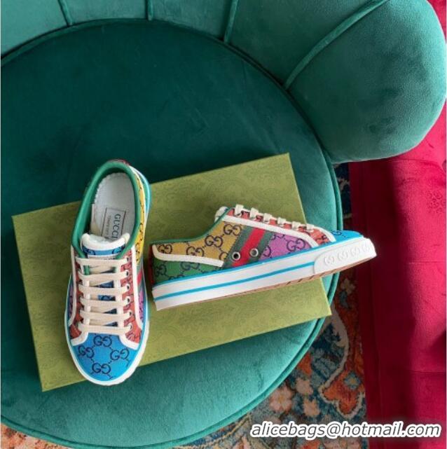 Top Design Gucci Tennis 1977 GG Multicolour Low-Top Sneakers 510103 Green/Blue