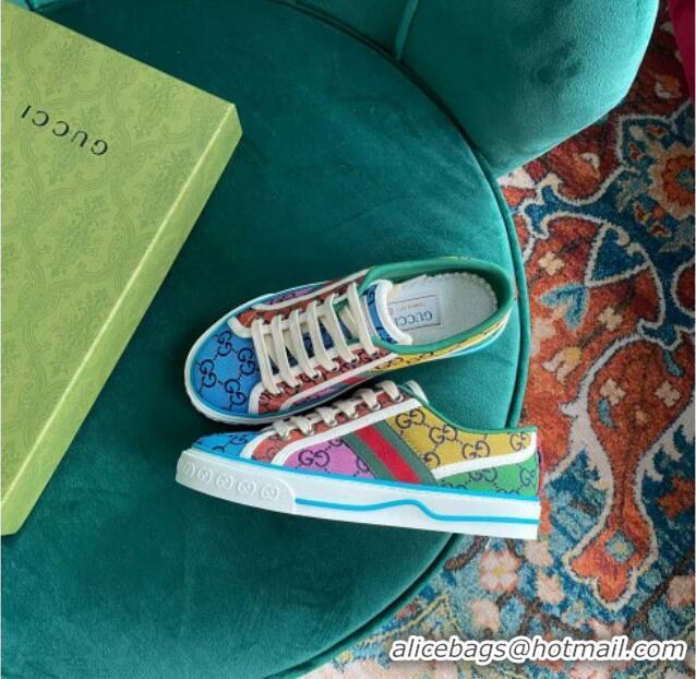 Top Design Gucci Tennis 1977 GG Multicolour Low-Top Sneakers 510103 Green/Blue