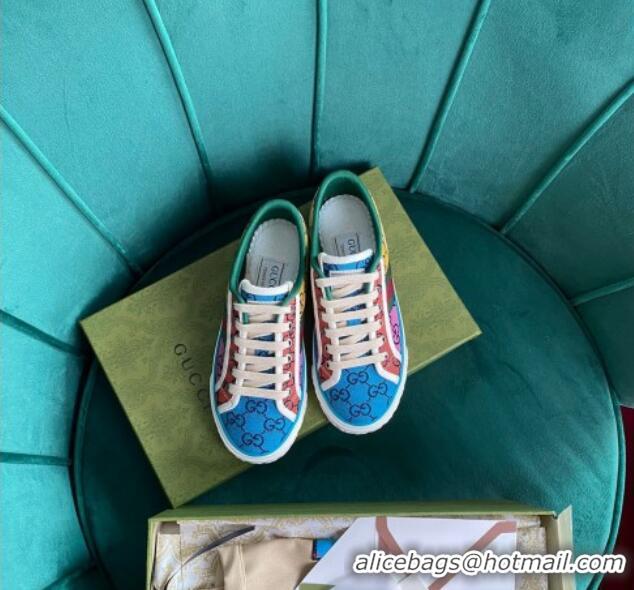 Top Design Gucci Tennis 1977 GG Multicolour Low-Top Sneakers 510103 Green/Blue