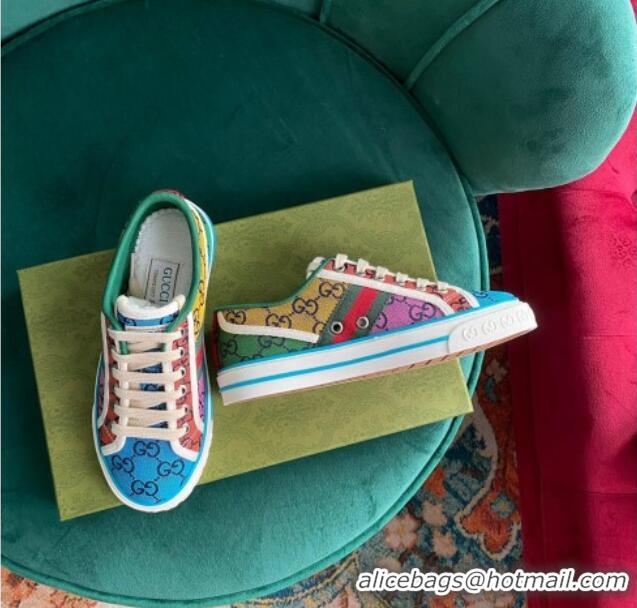 Top Design Gucci Tennis 1977 GG Multicolour Low-Top Sneakers 510103 Green/Blue