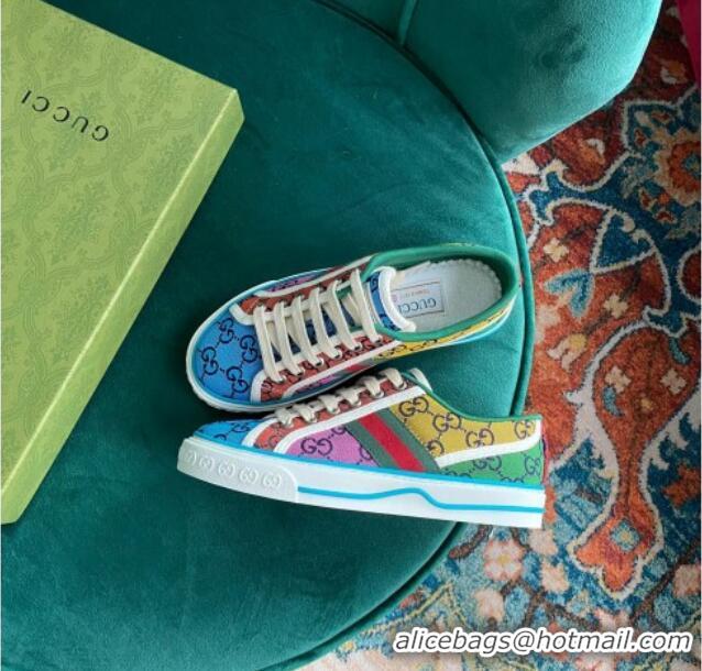 Top Design Gucci Tennis 1977 GG Multicolour Low-Top Sneakers 510103 Green/Blue