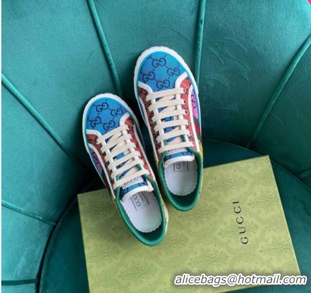 Top Design Gucci Tennis 1977 GG Multicolour Low-Top Sneakers 510103 Green/Blue