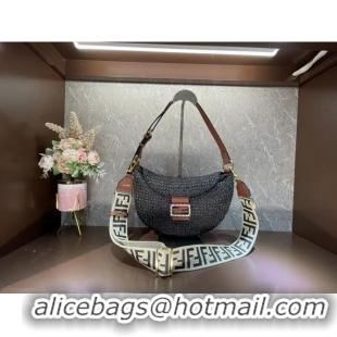 Buy Inexpensive FENDI SMALL CROISSANT Woven straw bag 8BR790AFG Black