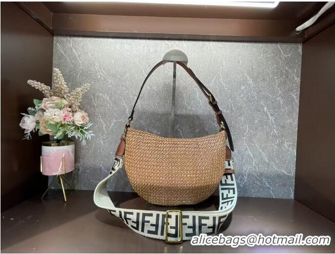 Modern Classic FENDI SMALL CROISSANT Woven straw bag 8BR790AFG natural