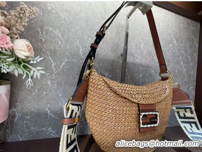 Modern Classic FENDI SMALL CROISSANT Woven straw bag 8BR790AFG natural