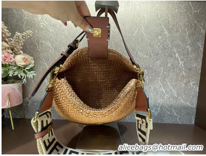 Modern Classic FENDI SMALL CROISSANT Woven straw bag 8BR790AFG natural