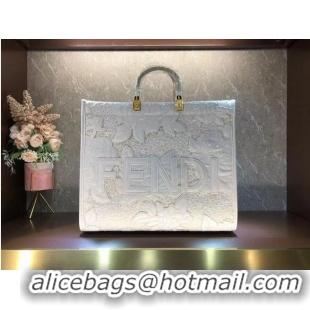 Grade Discount FENDI LARGE embroidery bag 8BH386AB White