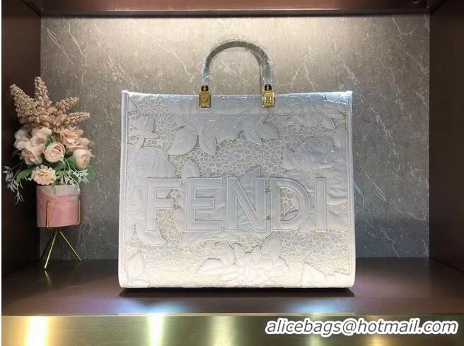 Grade Discount FENDI LARGE embroidery bag 8BH386AB White