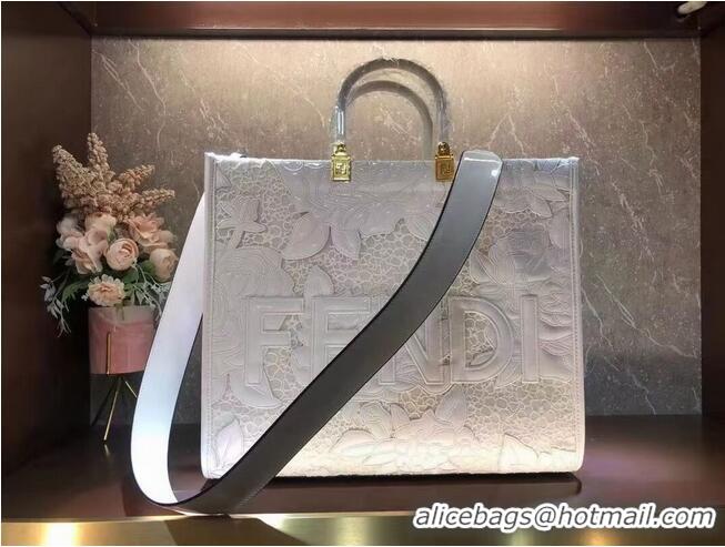 Grade Discount FENDI LARGE embroidery bag 8BH386AB White