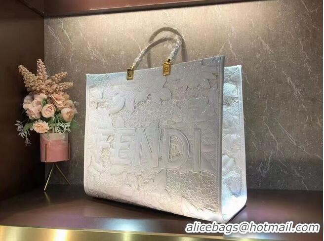 Grade Discount FENDI LARGE embroidery bag 8BH386AB White