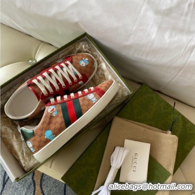 Stylish Doraemon x Gucci Ace Sneaker 0510120 Brown 2021 10