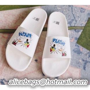 Top Quality Disney x Gucci Donald Duck Flat Slide Sandal 510125 White