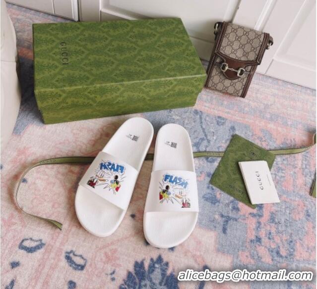 Top Quality Disney x Gucci Donald Duck Flat Slide Sandal 510125 White