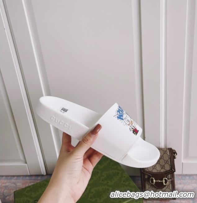 Top Quality Disney x Gucci Donald Duck Flat Slide Sandal 510125 White