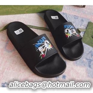 Best Quality Disney x Gucci Donald Duck Flat Slide Sandal 510125 Black