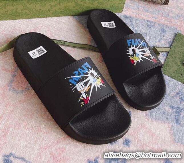 Best Quality Disney x Gucci Donald Duck Flat Slide Sandal 510125 Black