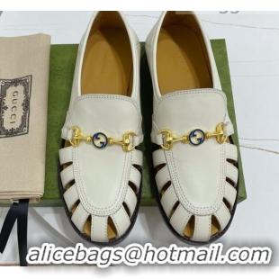 Good Quality Gucci Calfskin Cut out Loafers 061162 White 2021