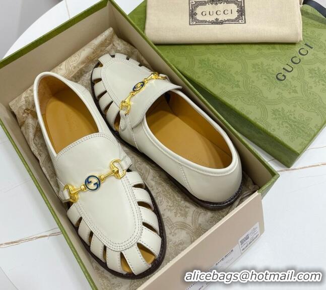 Good Quality Gucci Calfskin Cut out Loafers 061162 White 2021