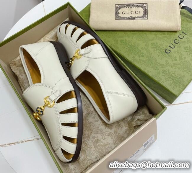 Good Quality Gucci Calfskin Cut out Loafers 061162 White 2021