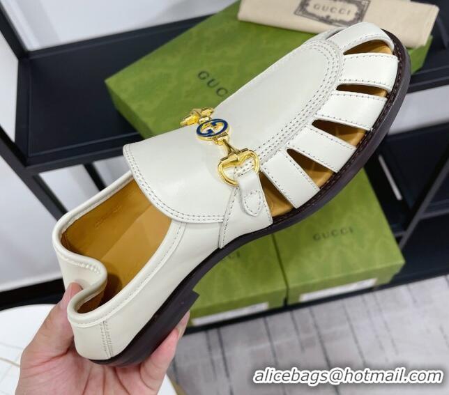 Good Quality Gucci Calfskin Cut out Loafers 061162 White 2021