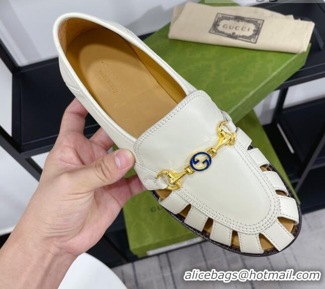 Good Quality Gucci Calfskin Cut out Loafers 061162 White 2021