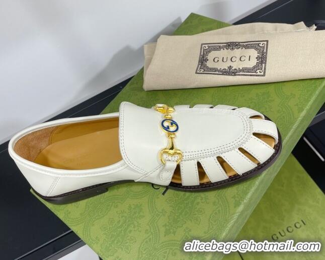 Good Quality Gucci Calfskin Cut out Loafers 061162 White 2021