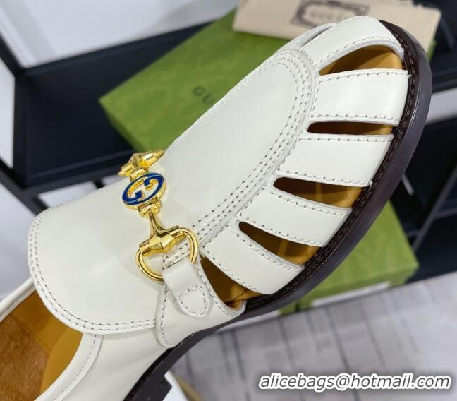 Good Quality Gucci Calfskin Cut out Loafers 061162 White 2021