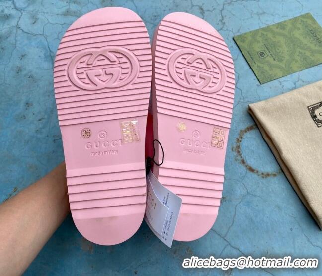 Good Product Gucci Rubber Strap Flat Sandals with Mini Double G 061171 Pink 2021