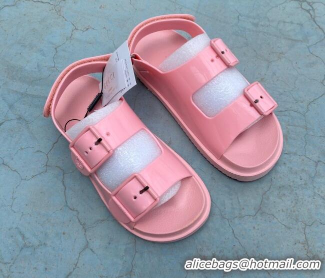 Good Product Gucci Rubber Strap Flat Sandals with Mini Double G 061171 Pink 2021