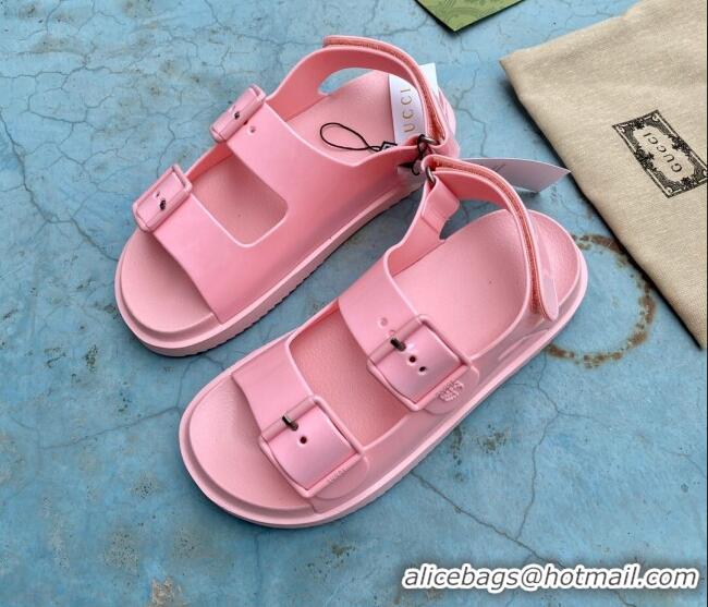 Good Product Gucci Rubber Strap Flat Sandals with Mini Double G 061171 Pink 2021