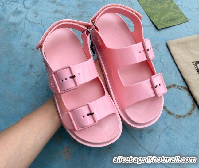 Good Product Gucci Rubber Strap Flat Sandals with Mini Double G 061171 Pink 2021