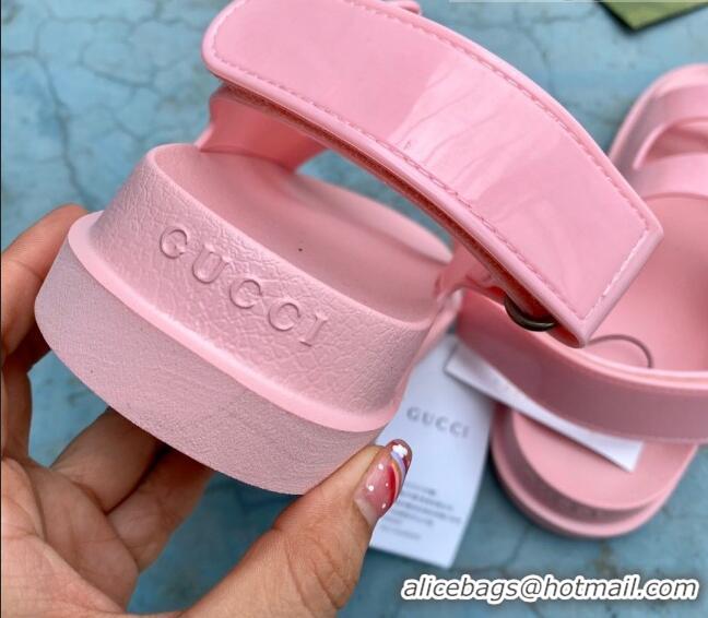 Good Product Gucci Rubber Strap Flat Sandals with Mini Double G 061171 Pink 2021