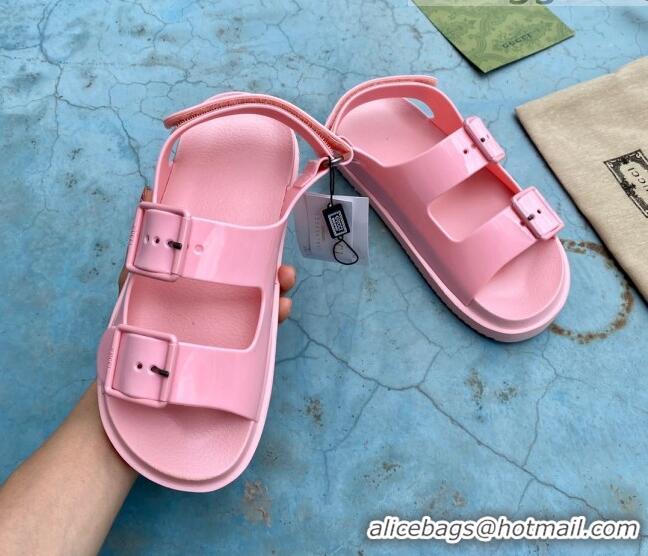 Good Product Gucci Rubber Strap Flat Sandals with Mini Double G 061171 Pink 2021