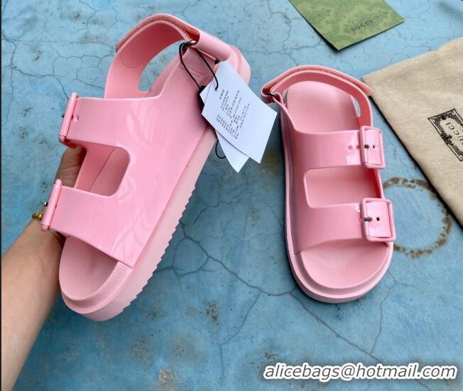 Good Product Gucci Rubber Strap Flat Sandals with Mini Double G 061171 Pink 2021