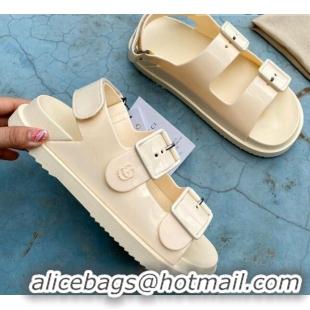 Custom Gucci Rubber Strap Flat Sandals with Mini Double G 061171 Apricot 2021