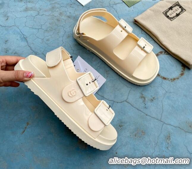 Custom Gucci Rubber Strap Flat Sandals with Mini Double G 061171 Apricot 2021