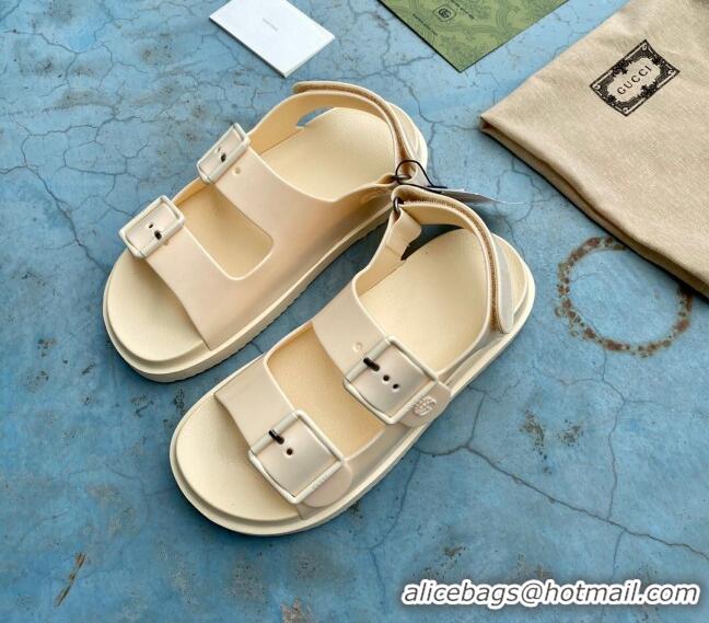 Custom Gucci Rubber Strap Flat Sandals with Mini Double G 061171 Apricot 2021