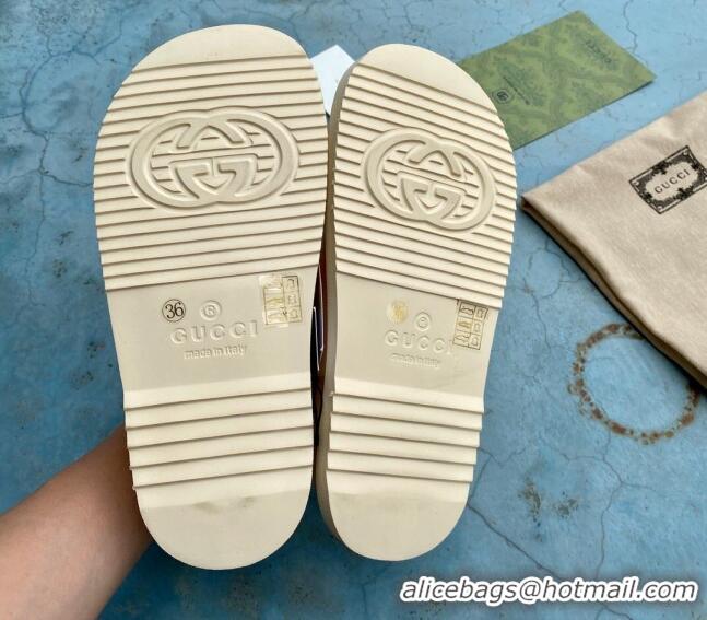 Custom Gucci Rubber Strap Flat Sandals with Mini Double G 061171 Apricot 2021