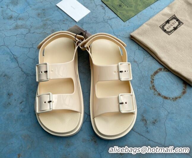 Custom Gucci Rubber Strap Flat Sandals with Mini Double G 061171 Apricot 2021